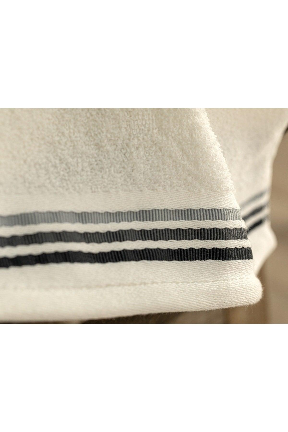 Striped Cotton Hand Towel 30x40 Cm White-anthracite - Swordslife