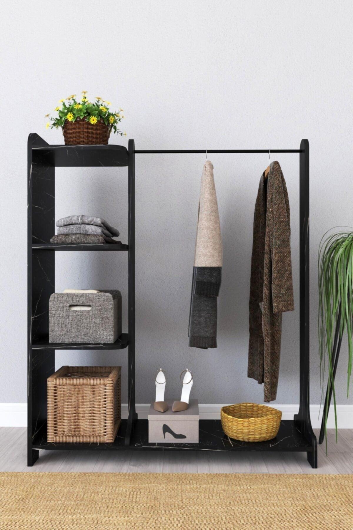 Style Coat Rack Standing Clothes Hanger And Garment Hanger Clothes Cabinet - Black Marble - Swordslife