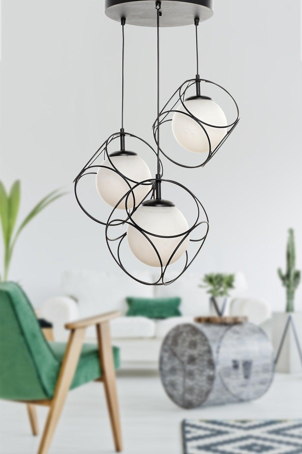 Suna 3rd Black and White Glass Chandelier - Swordslife