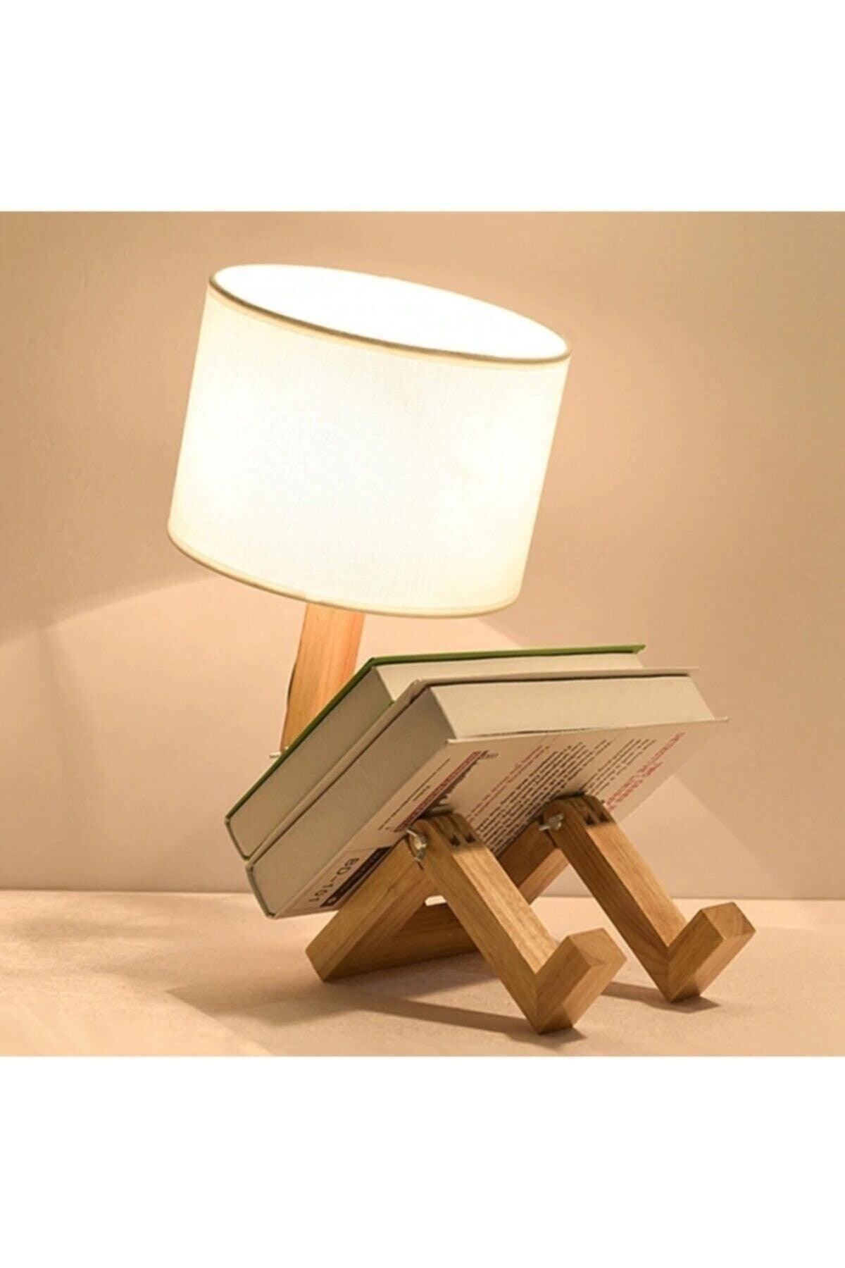 Supply Home Wooden Man Table Lamp Scandinavian Model Lampshade Night Light with Bookshelf - Swordslife