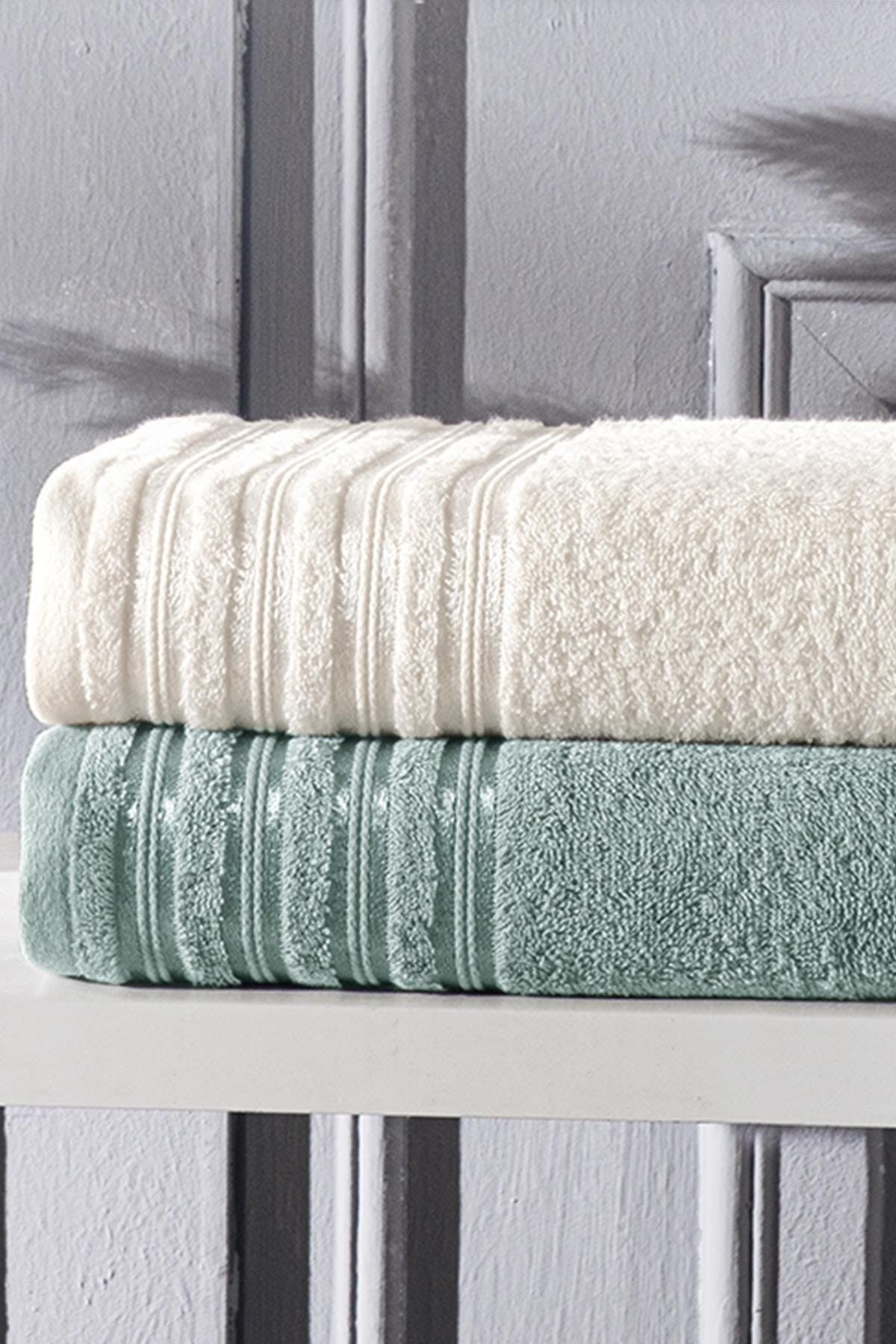 Supreme Bamboo Extra Soft High Quality Towel Set- Ecru/green (2*50x85+2*70x140) - Swordslife