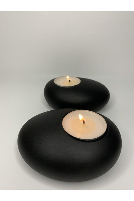 Stone Look 2 Black Candle Holders - Swordslife