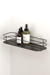 Teknotel Adhesive Long Bathroom & Kitchen Shelf Matt Black Grena Seri St123 - Swordslife