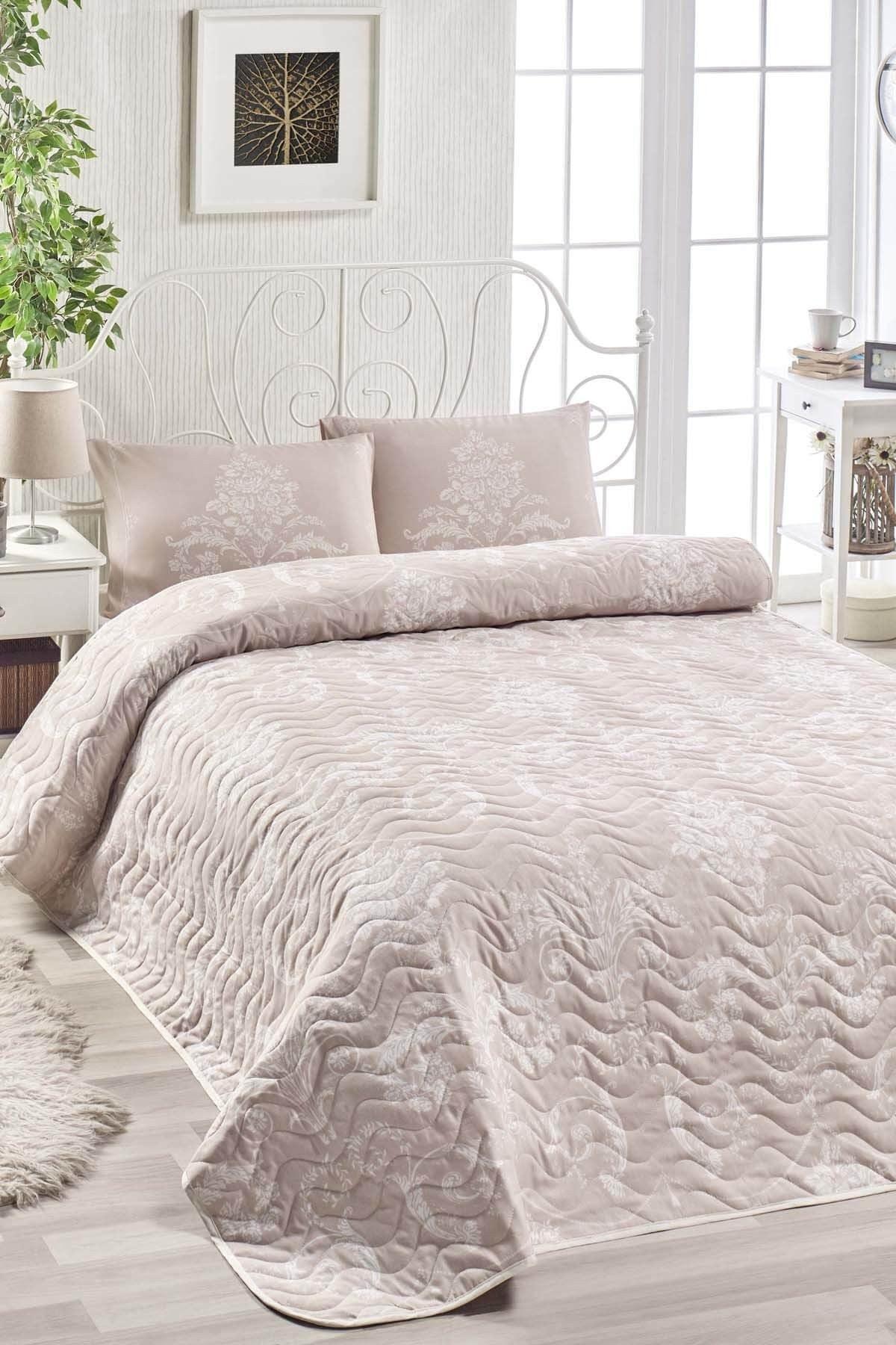 Single Quilted Bedspread Set Queen Mink - Swordslife