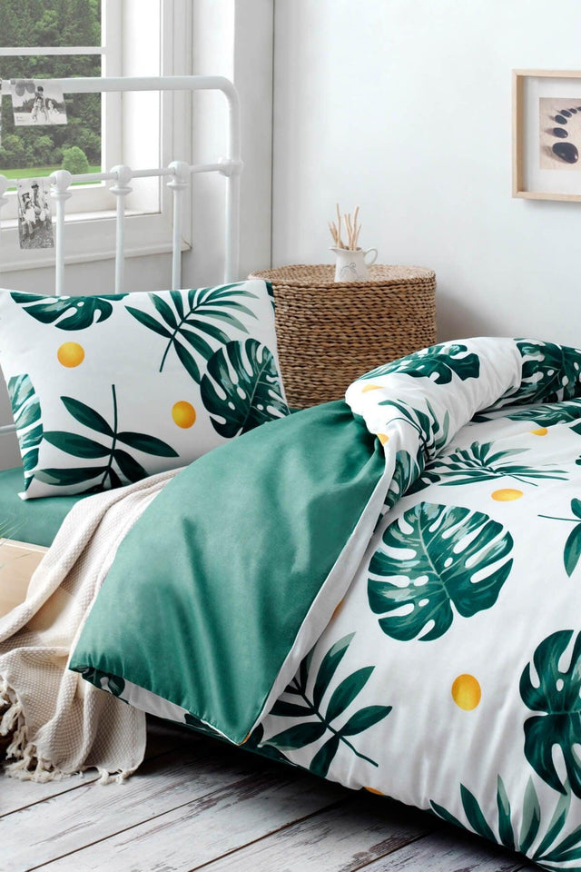 Single Easy-Iron Duvet Cover Set Monstera Green - Swordslife