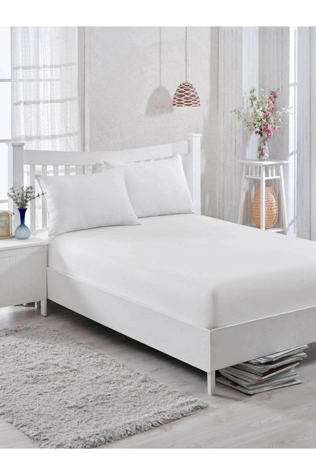 Single Liquid Proof Combed Cotton Mattress Bed Sheet White Color - Swordslife