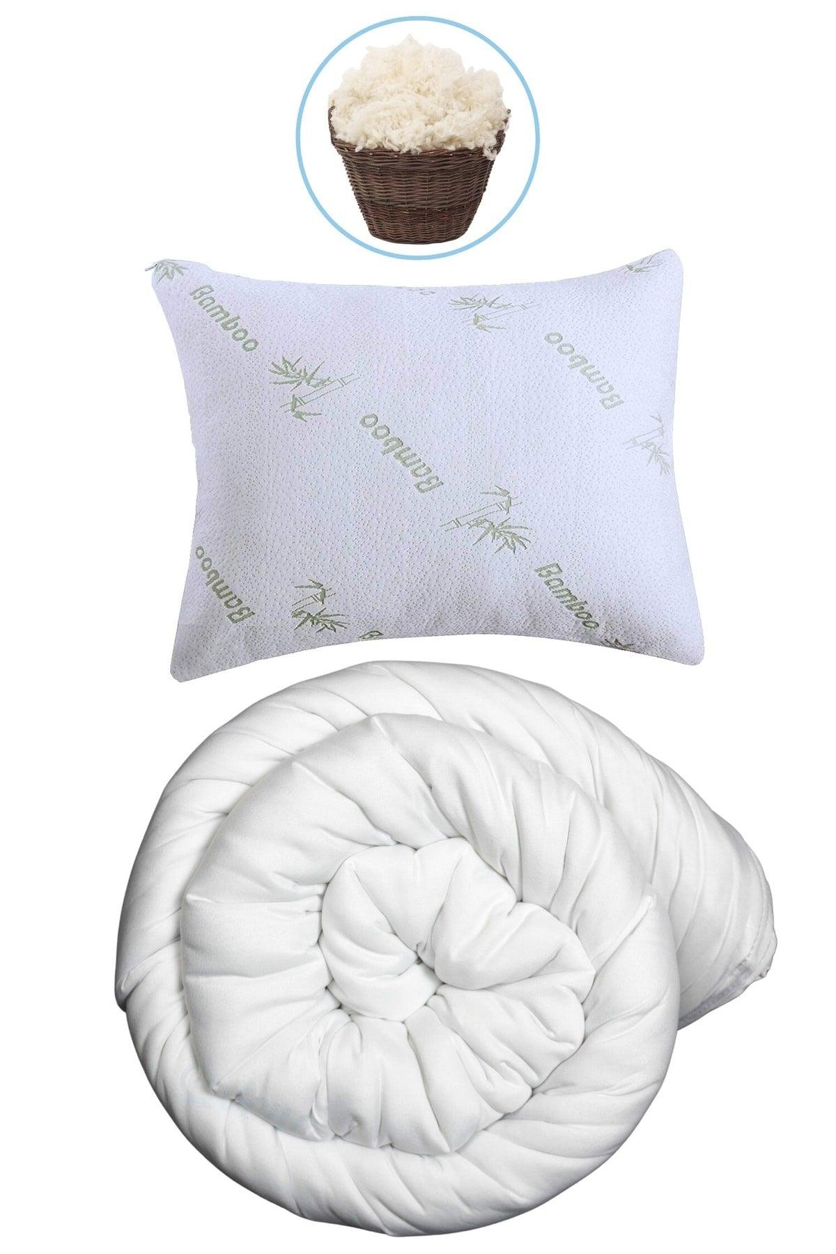 Single Wool Quilt And 1500 Gr Wool Pillow Cool Holder Antiperspirant Sleeping Set Organic Wool - Swordslife
