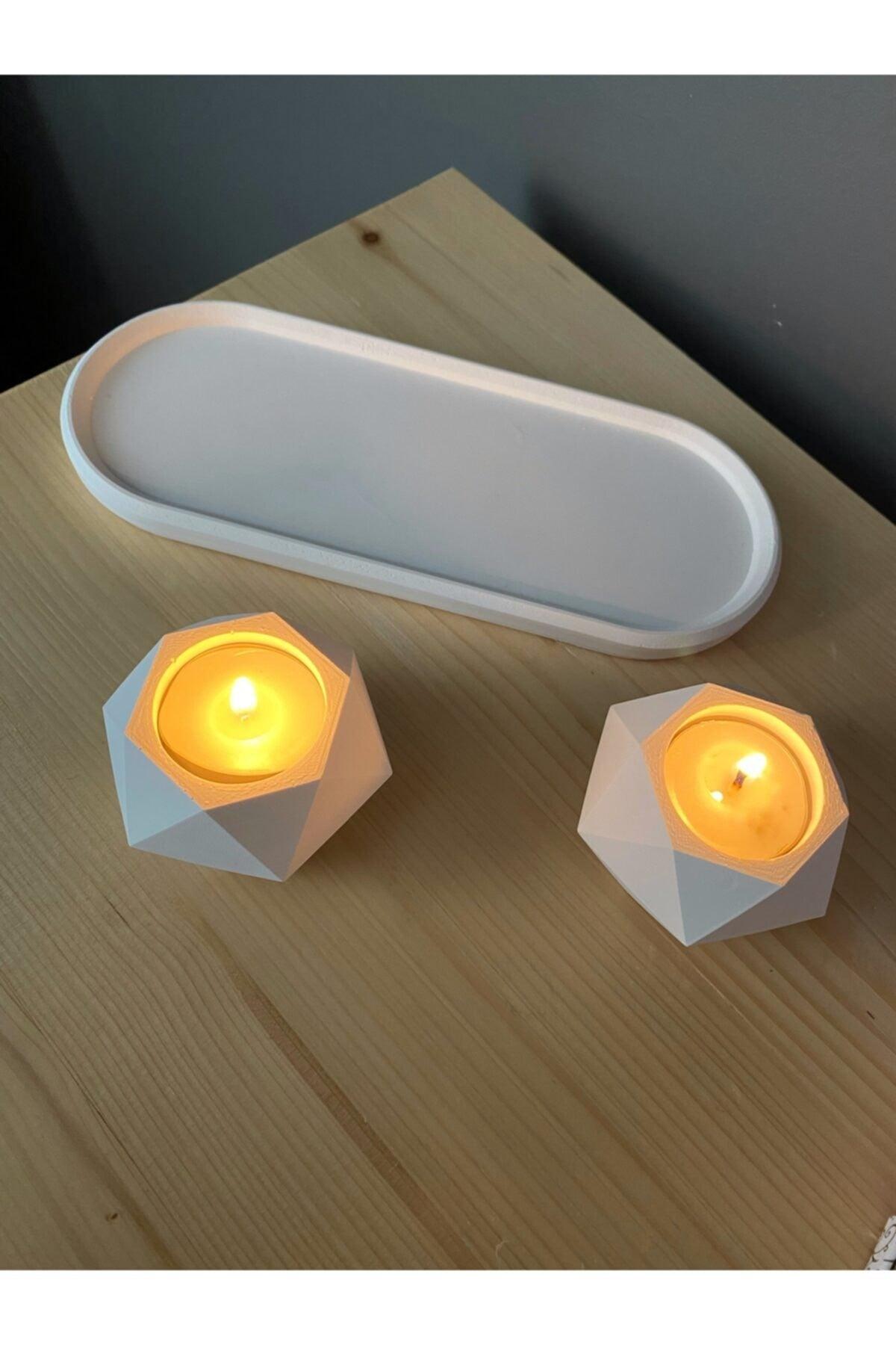 Concrete Candle Holder Set with Tray - Swordslife