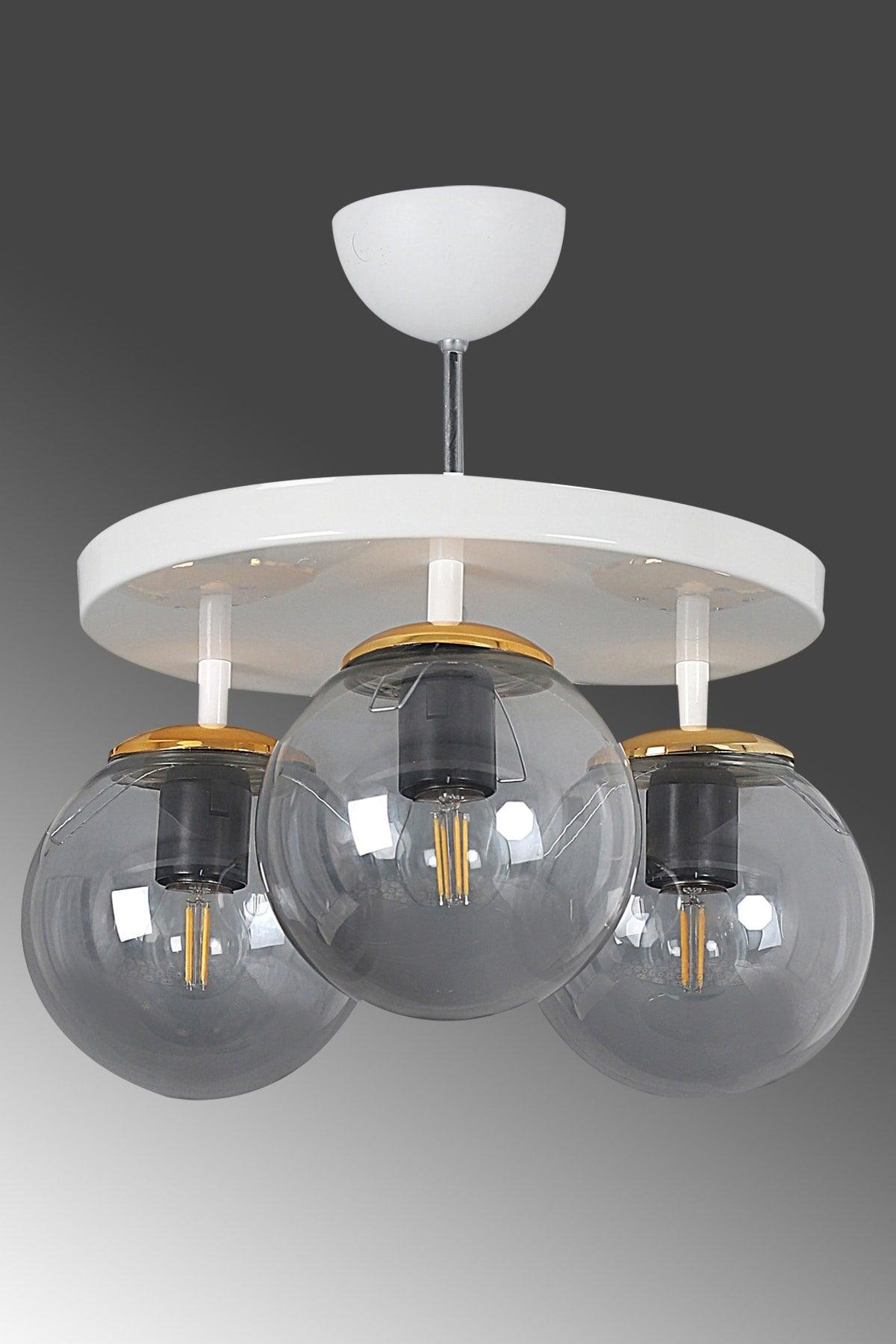 Tray White 3 Piece Smoked Globe Glass Chandelier - Swordslife