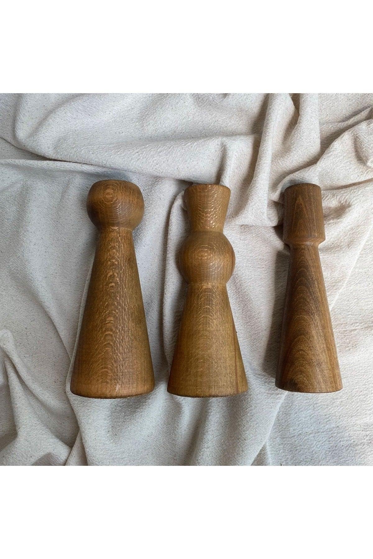 Trio 3 Piece Wooden Candlestick - Swordslife