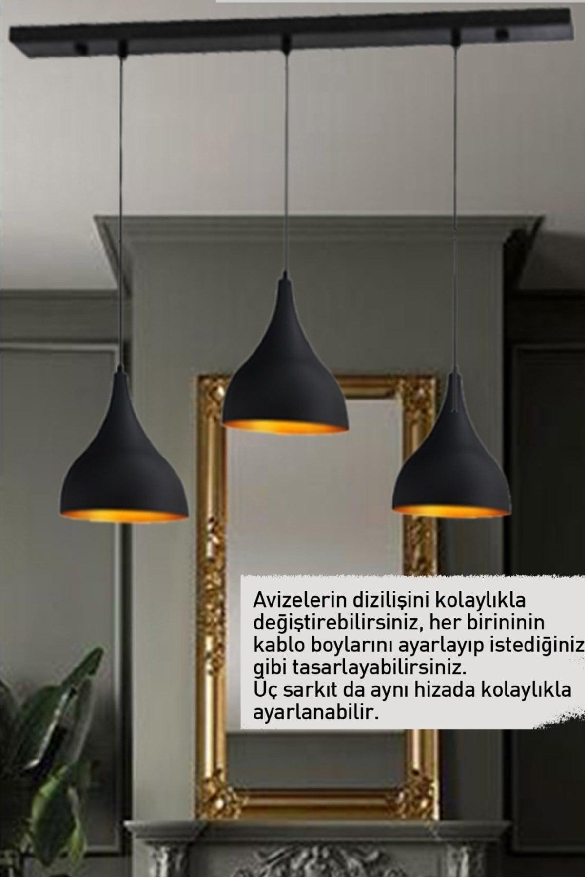 Triple Long Black Kronleuchter Anhänger Lampe Salon Desktop Küche Wohnzimmer Hotel Kronleuchter Modelle - Swordslife