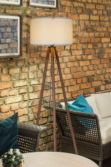 Tripod Floor Lamp Wooden Leg Cream Hat - Swordslife