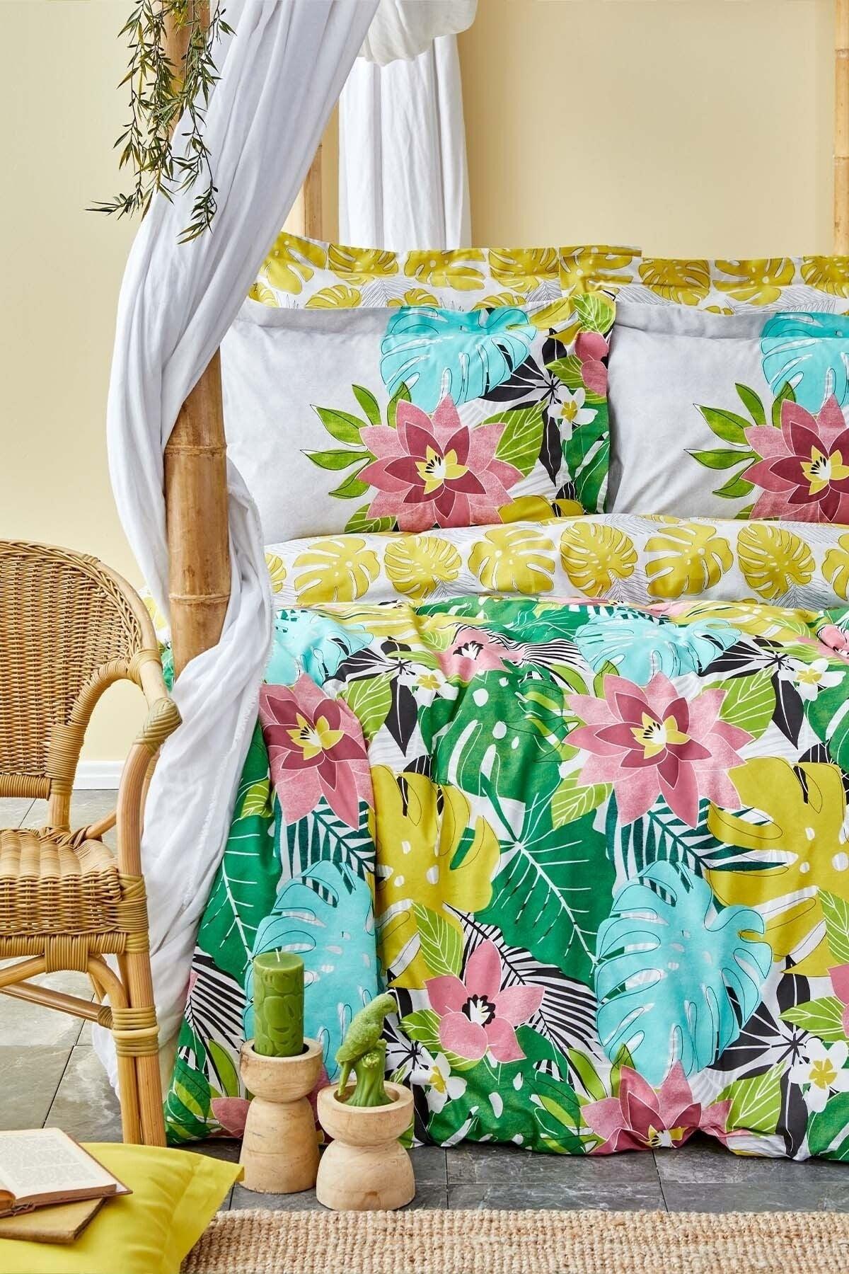 Tropic Green 100% Cotton Double Duvet Cover Set - Swordslife