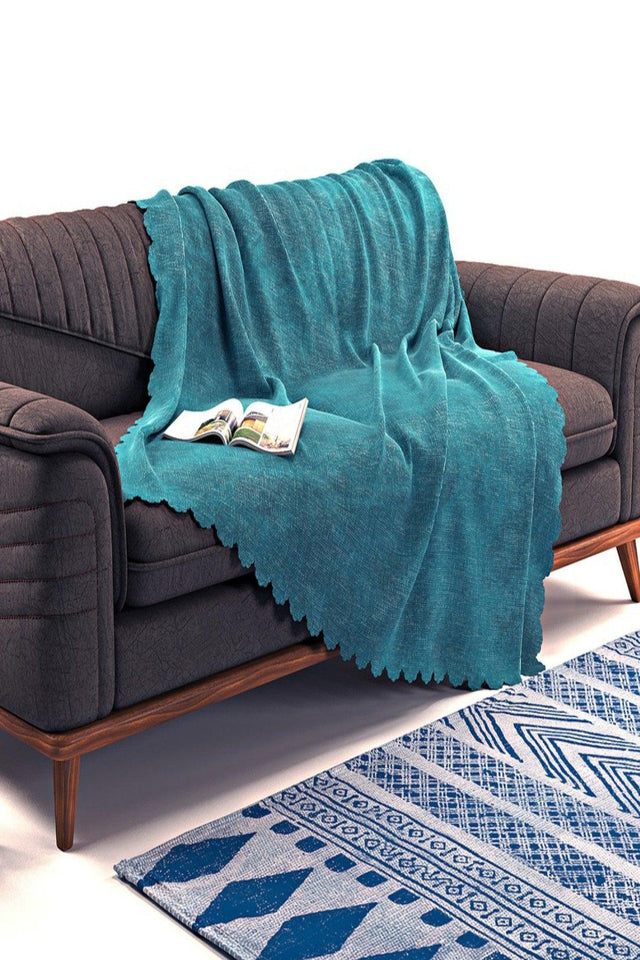 Turquoise Double Sided Non-Slip Chenille Single Seat Cover Throw - Swordslife