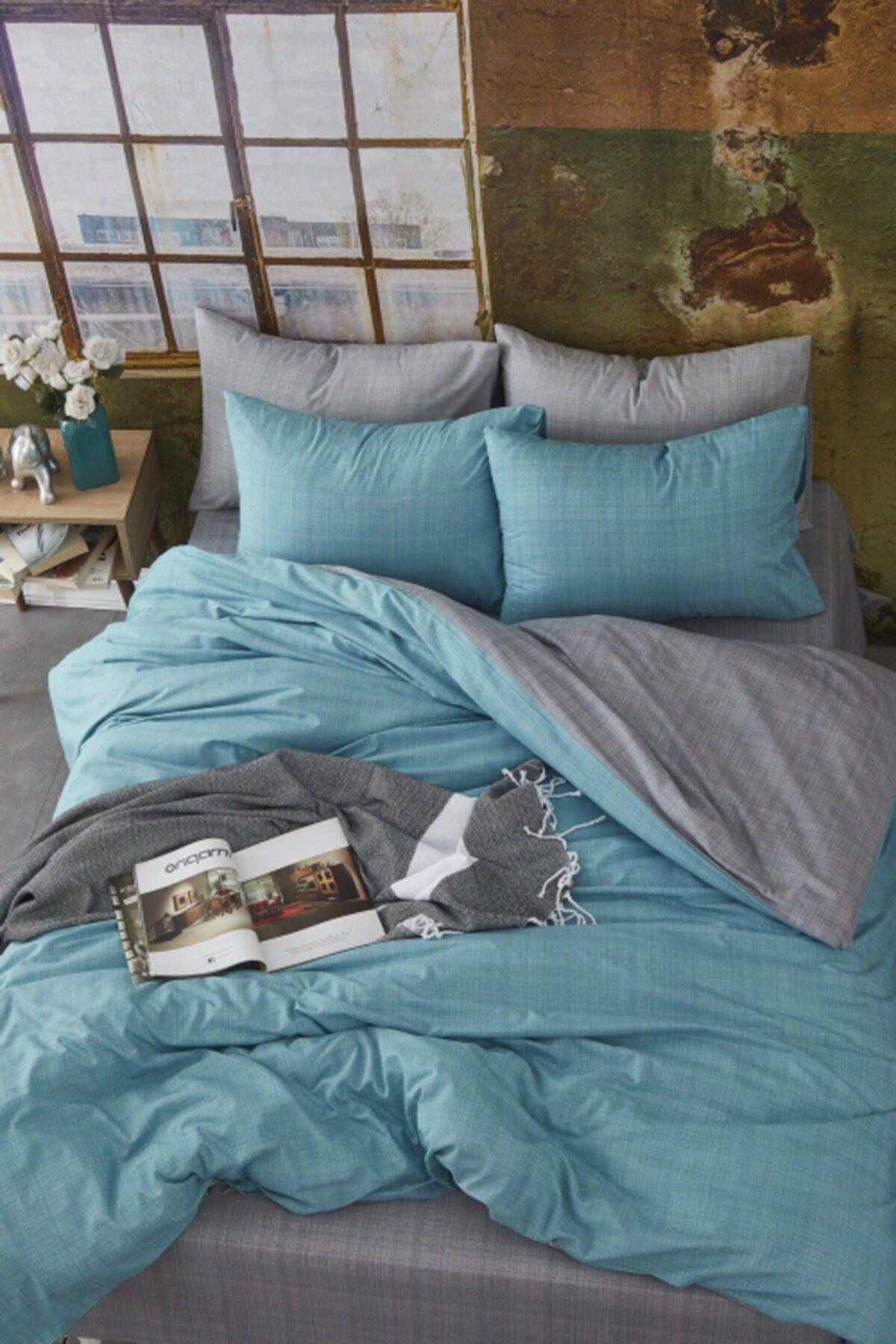 Turquoise Gray Double Sided Double Duvet Cover Set - Swordslife