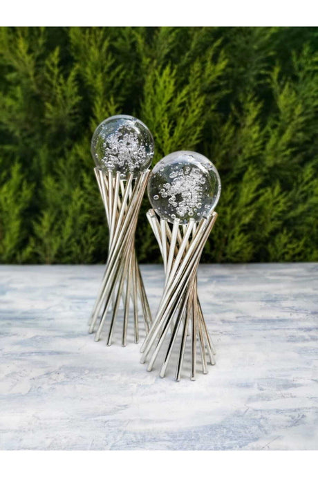 Twisted Metal Bubble Glass Ball 2 Pcs Silver - Swordslife