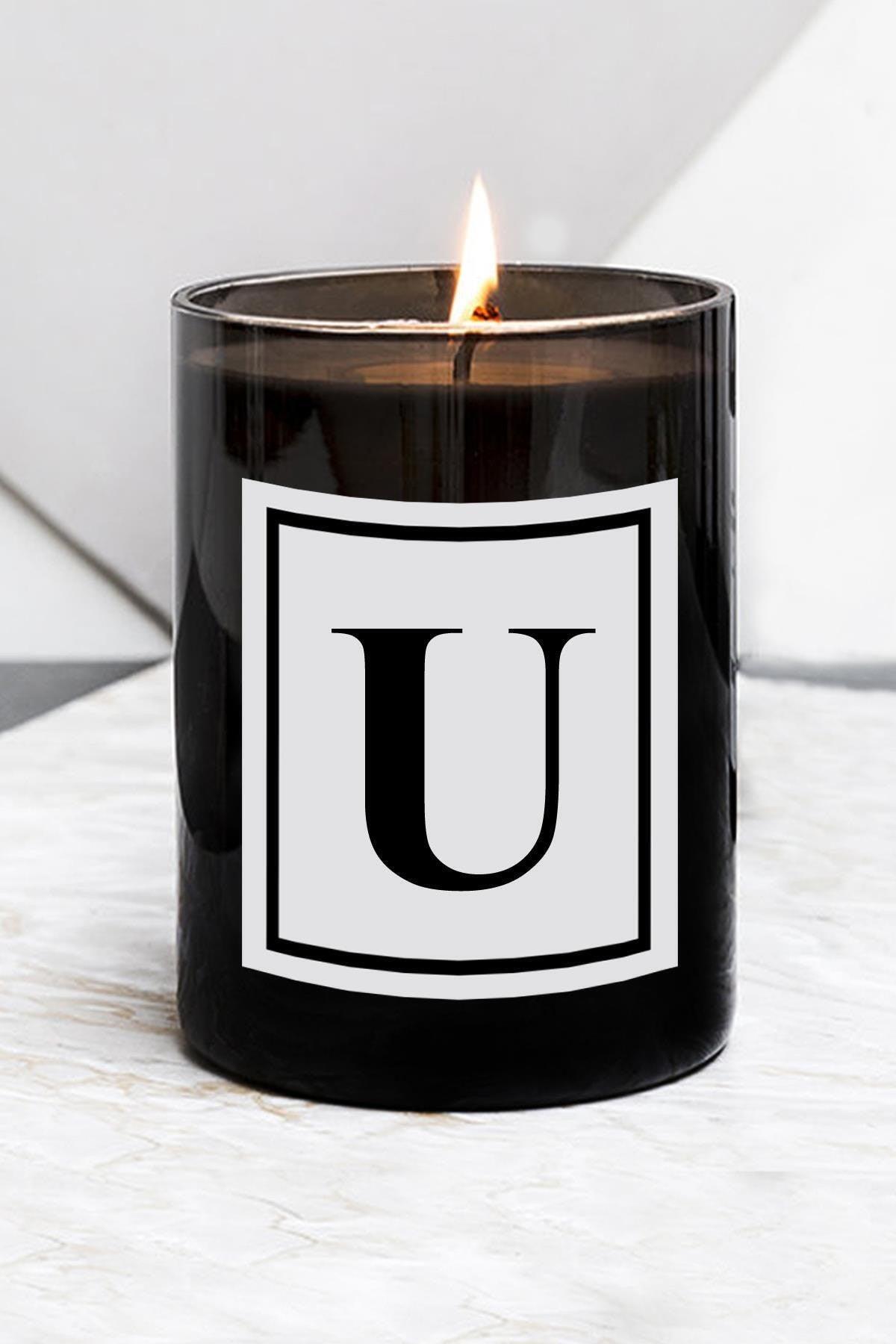 Letter U Large Size Black Glass Candle - Swordslife