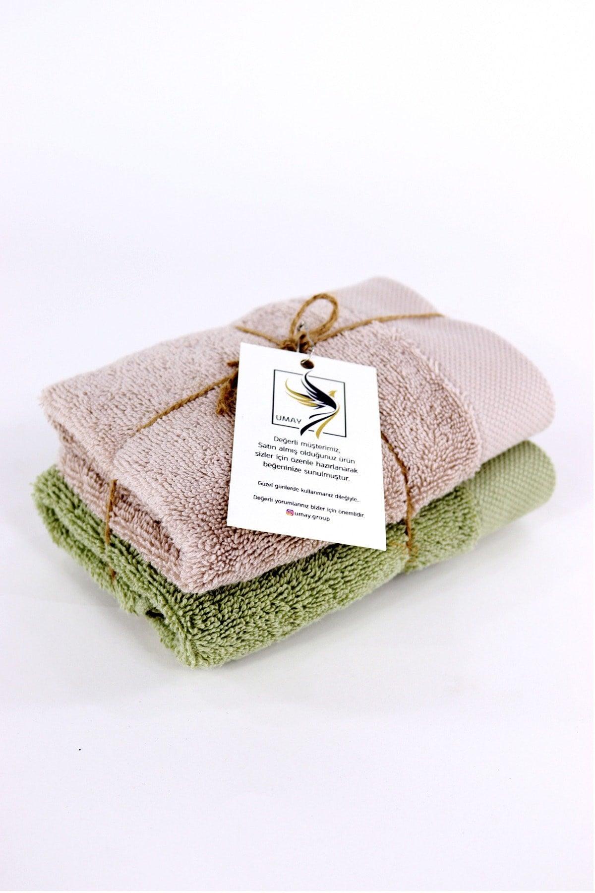 Umay Double 30*50 Cm Towel Set - Green & Beige - Swordslife