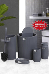 Unbreakable Anthracite Striped Round 5 Piece Bathroom Set - Swordslife