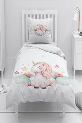 Unicorn Clouds Horse Rainbow Patterned Single Child Duvet Cover Set - Swordslife