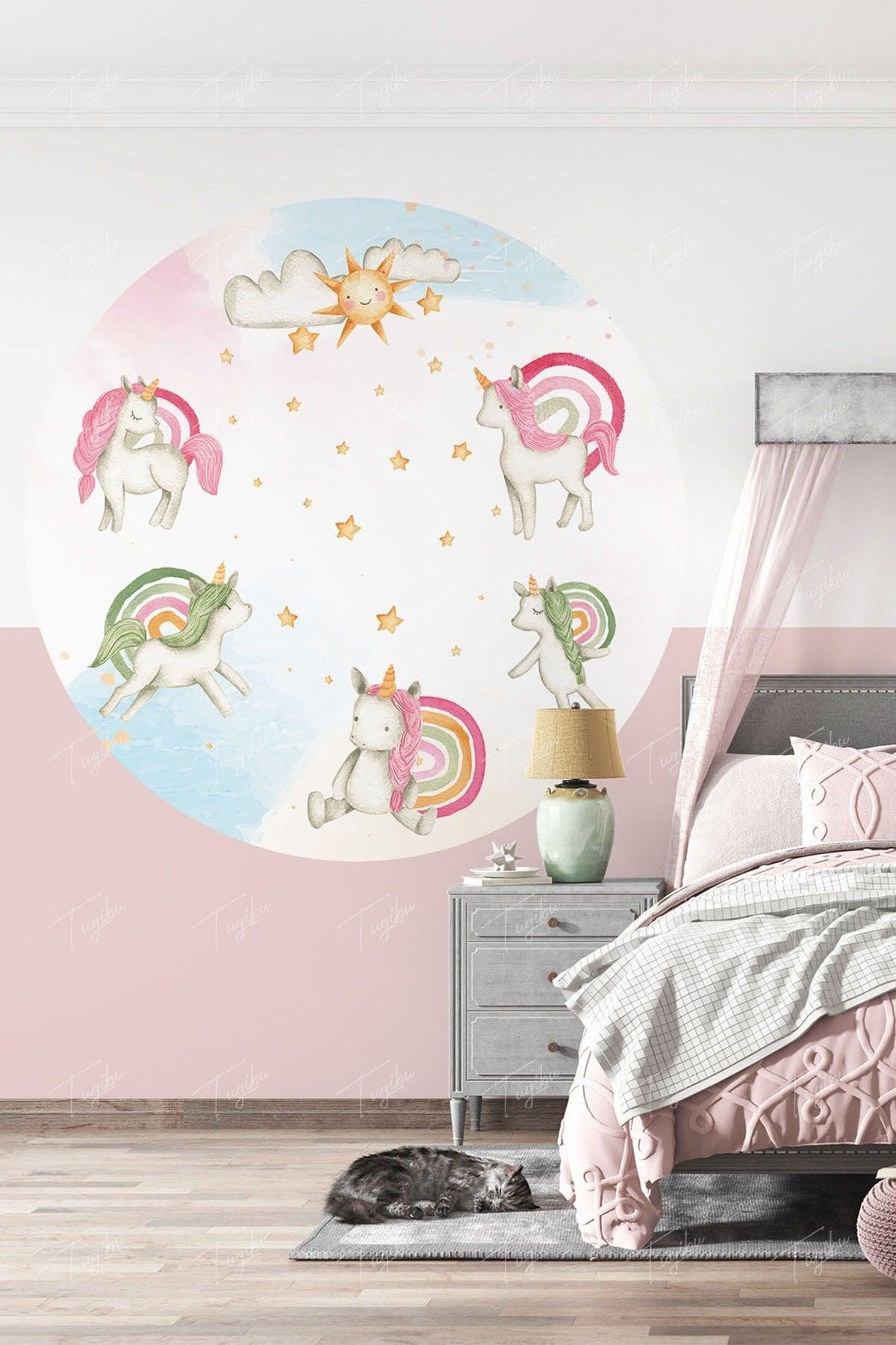 Unicorn Rainbow Round Circle Wall Sticker - Swordslife