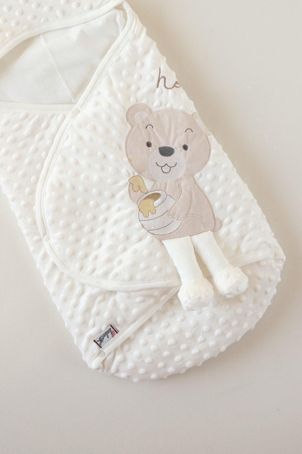 Unisex Baby White Cute Topitos Embroidered Velboa Swaddle - Swordslife