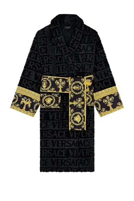 Unisex Black Patterned Bathrobe