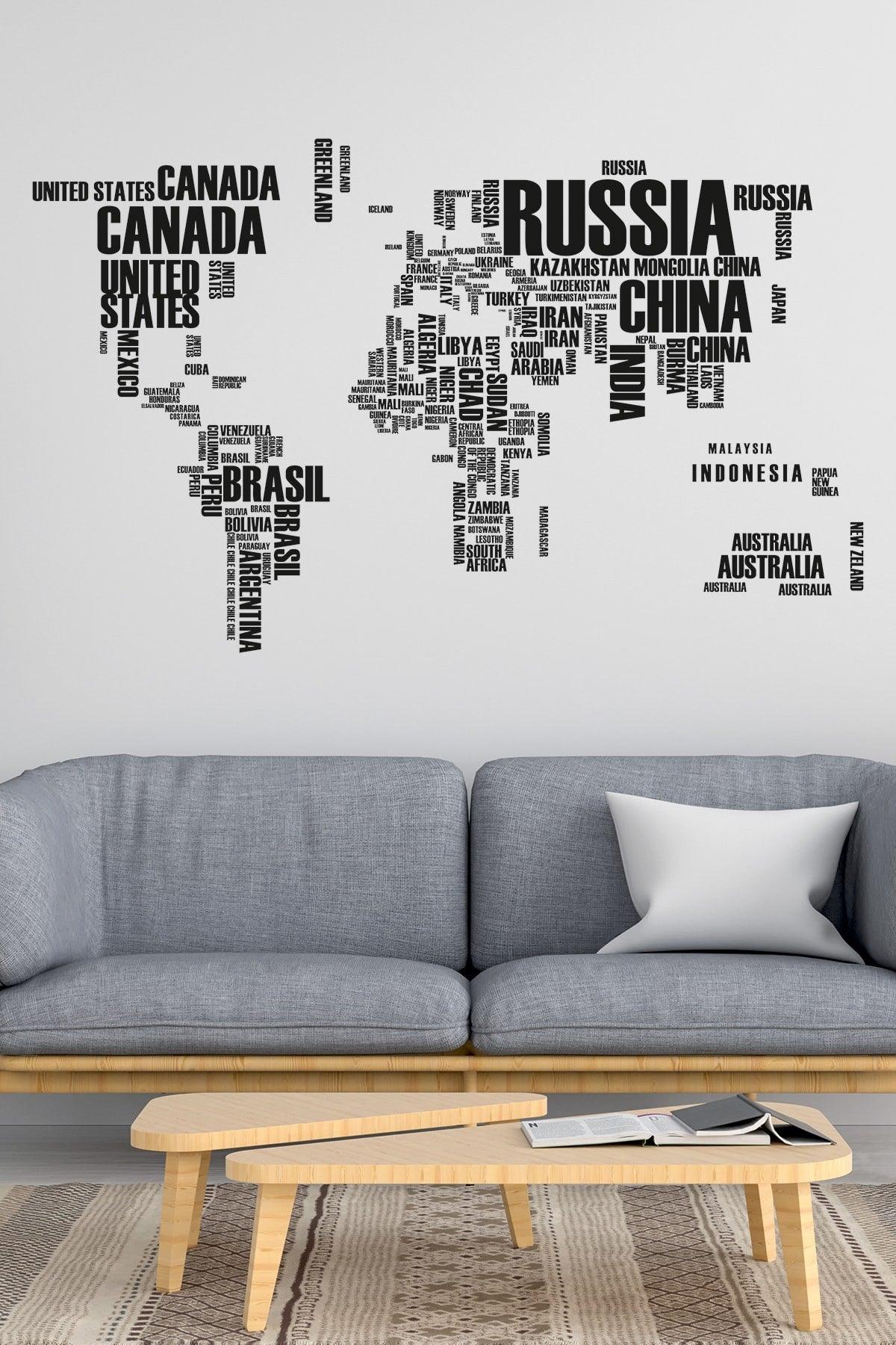 unisex Black World Map Large Size Map with Country Names - Swordslife