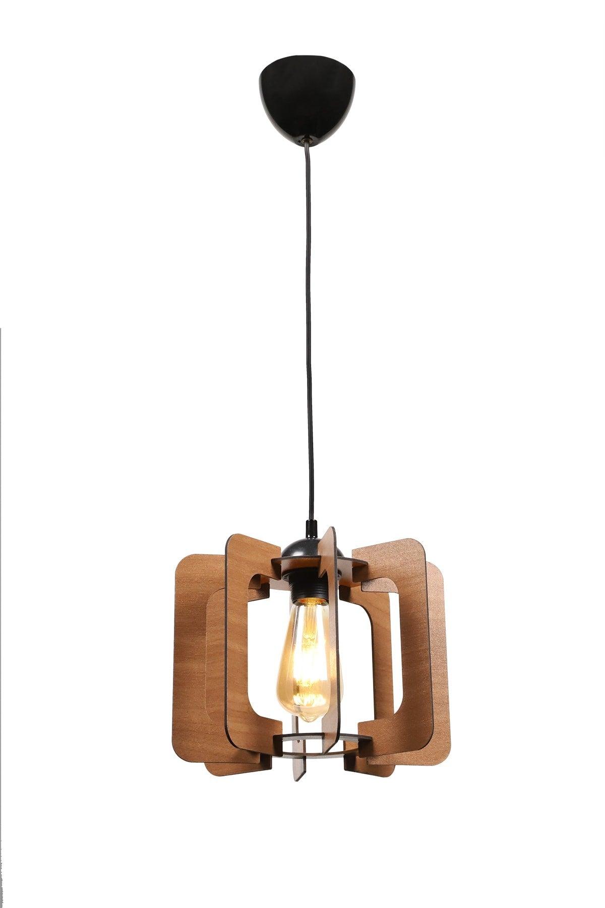 Urla Single Walnut Wooden Chandelier No:2 - Swordslife