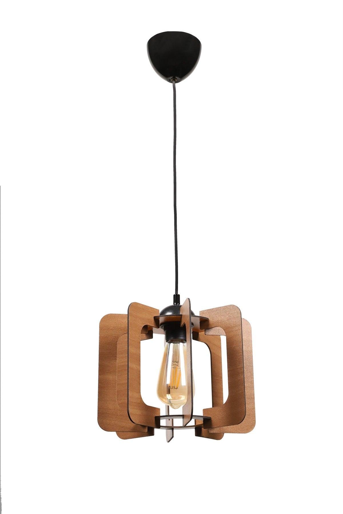 Urla Single Walnut Wooden Chandelier No:2 - Swordslife