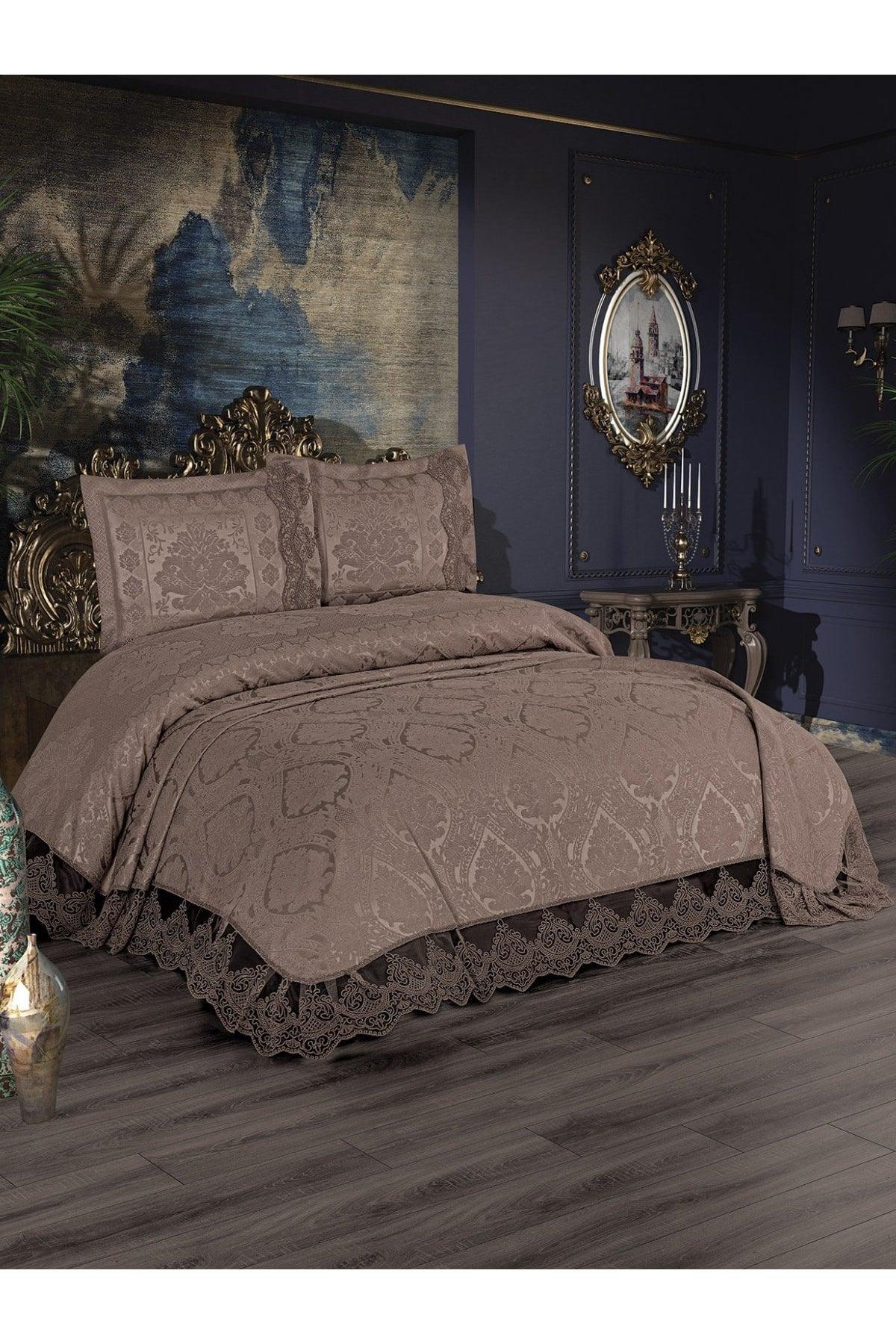 Vendy Double French Cort Lace Chenille Bedspread (260x260) (coffee) - Swordslife