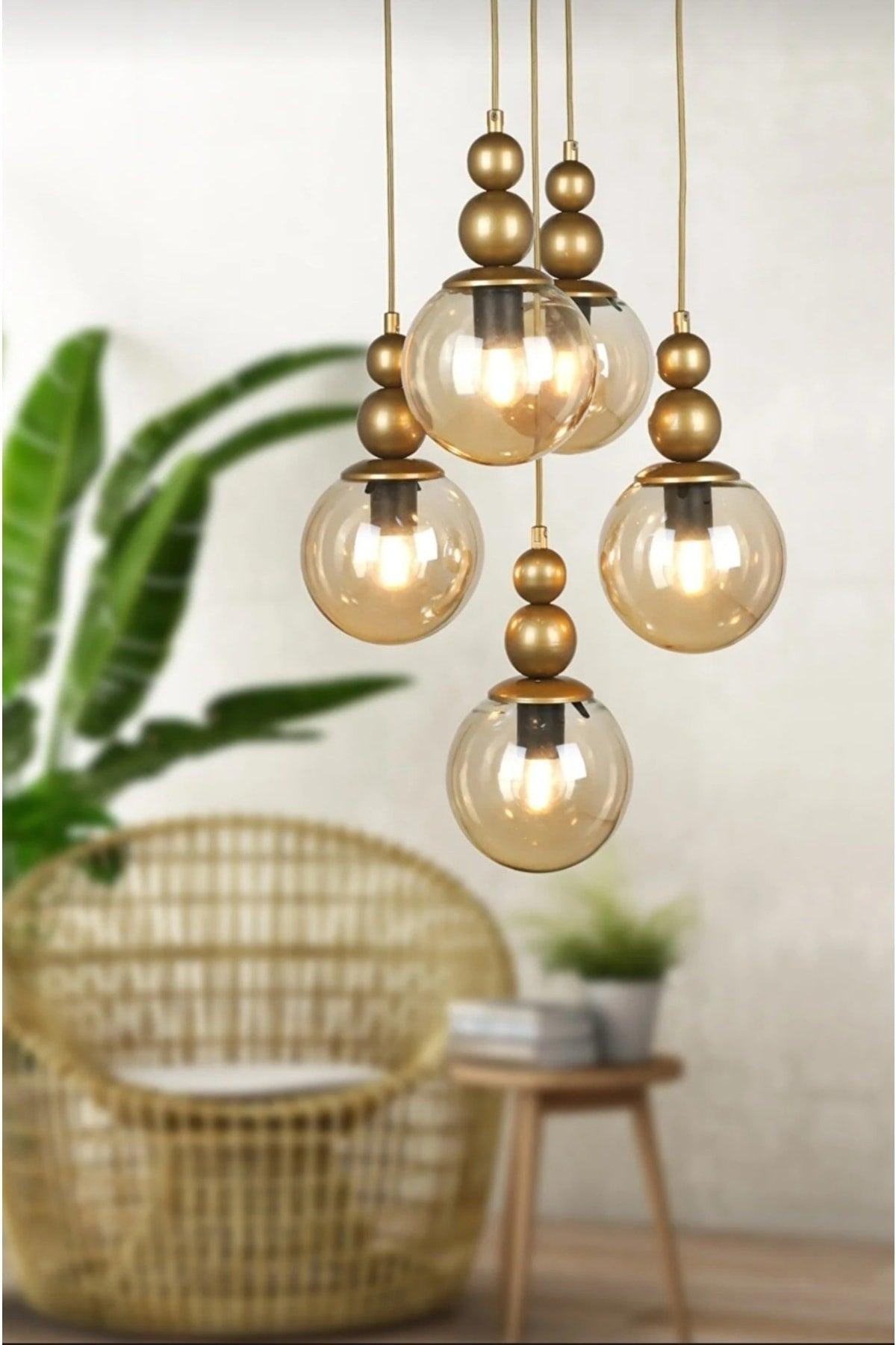 Venus 5-Piece Pendant Lamp Tumbled Model - Genuine Honey Glass - Living Room - Living Room - Bedroom Modern Chandelier - Swordslife