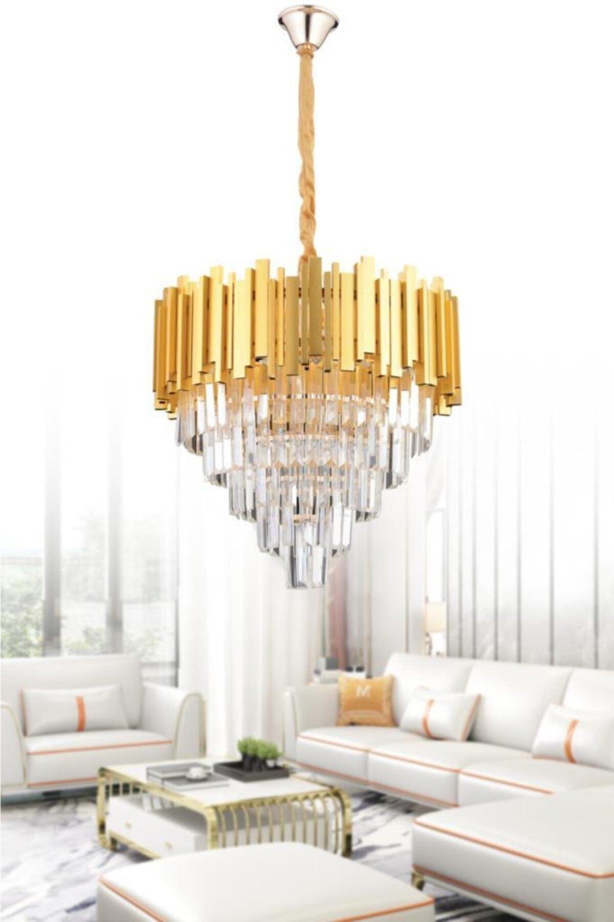 Vera 50' Gold Luxury Crystal Stone Chandelier - Swordslife