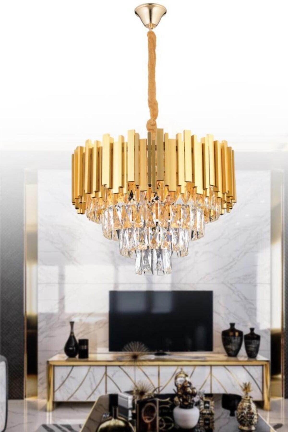 Vera 50' Gold Square Crystal Stone Chandelier - Swordslife