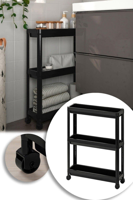 Vera Home Rolling Shelving Unit 3 Tiers Black Bathroom Shelf Kitchen Shelf - Swordslife