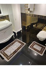Versace Patterned 2-Piece Anti-Slip Floor Bath Mat Set (60x100 - 60x50) Gray - Swordslife