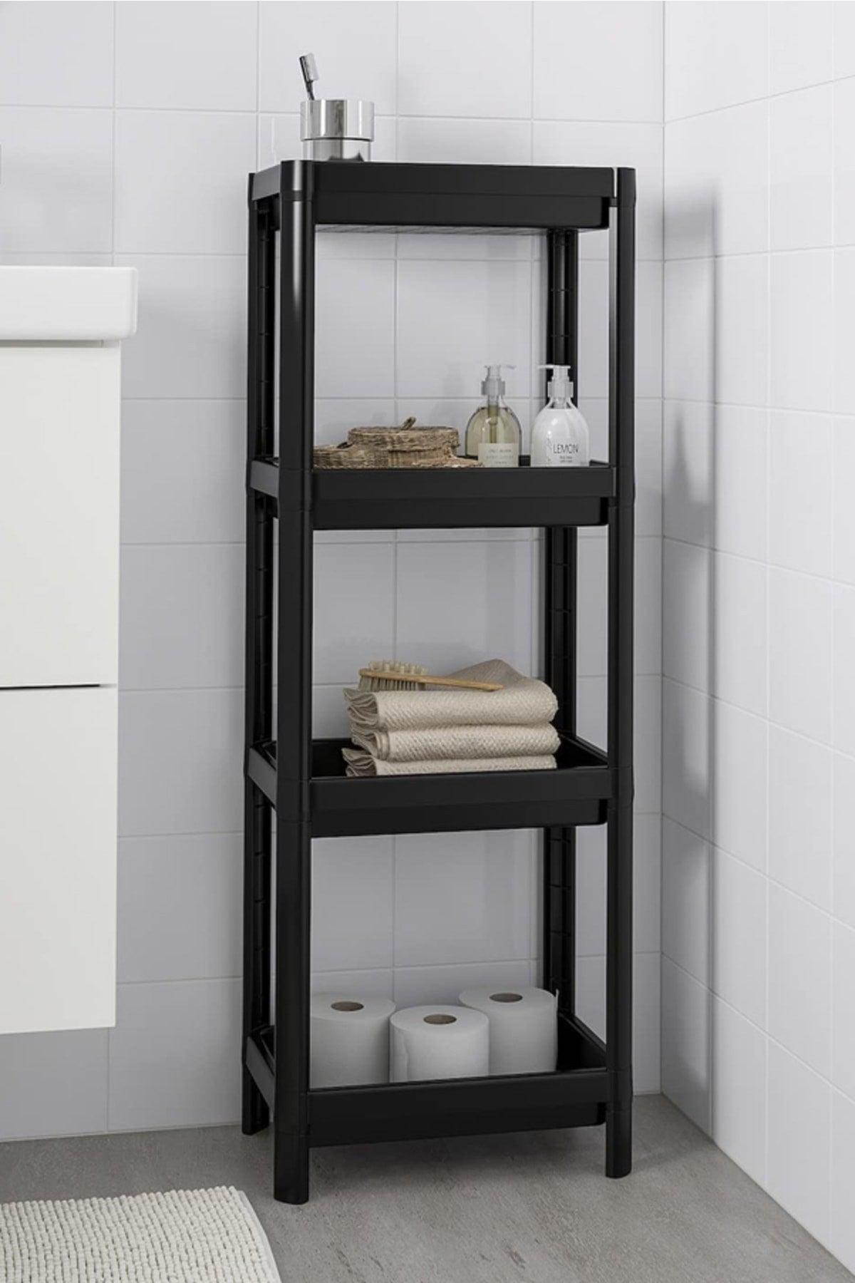 Vesken 2-Tier Set 4-Tier Bathroom Shelf And 3-Tier Slim Shelf Unit With Wheels Black - Swordslife