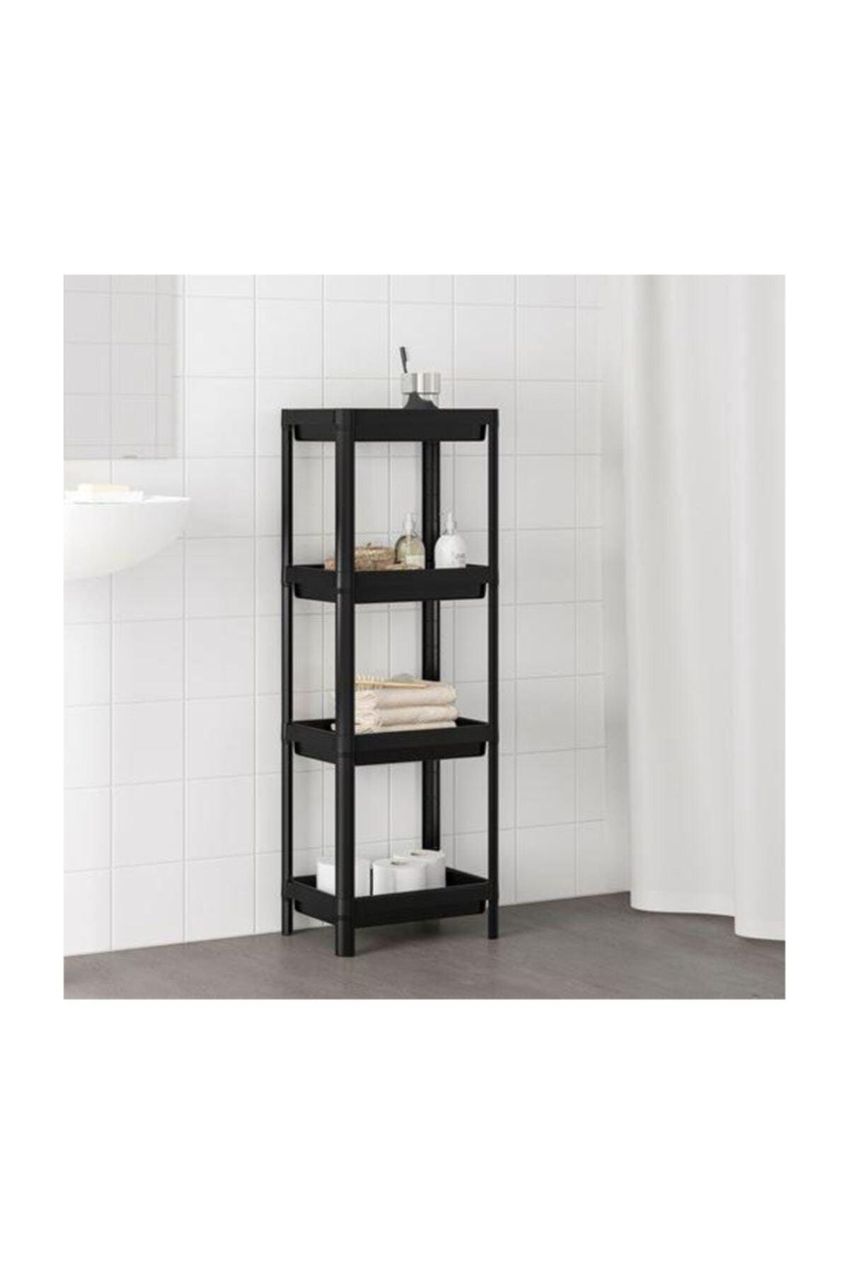 Vesken 3 Tiers Black Partitioned Bathroom Shelf