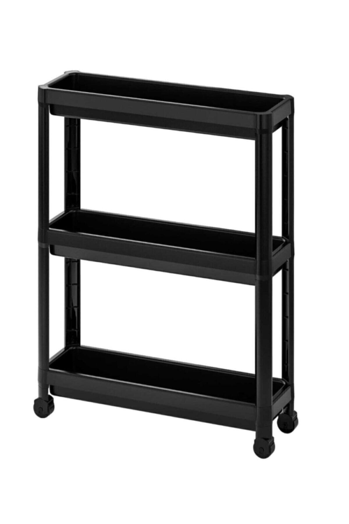 Vesken Wheeled Rectangular 3-Tier Shelving Unit Bathroom Kitchen Organizer Organizer Shelf Black - Swordslife