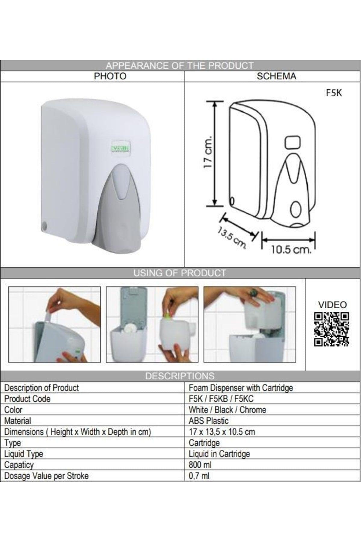 Vialli F5k Cartridge Foam Soap Dispenser White 800ml - Swordslife