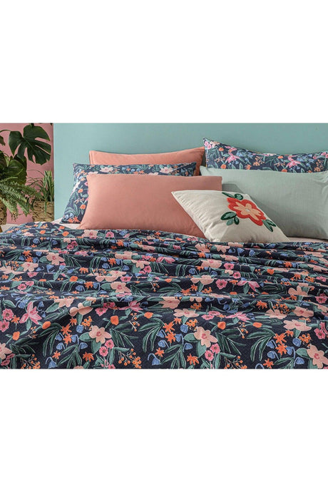 Vivacity Bloom Printed Single Pique 150x220 cm Navy Blue - Swordslife