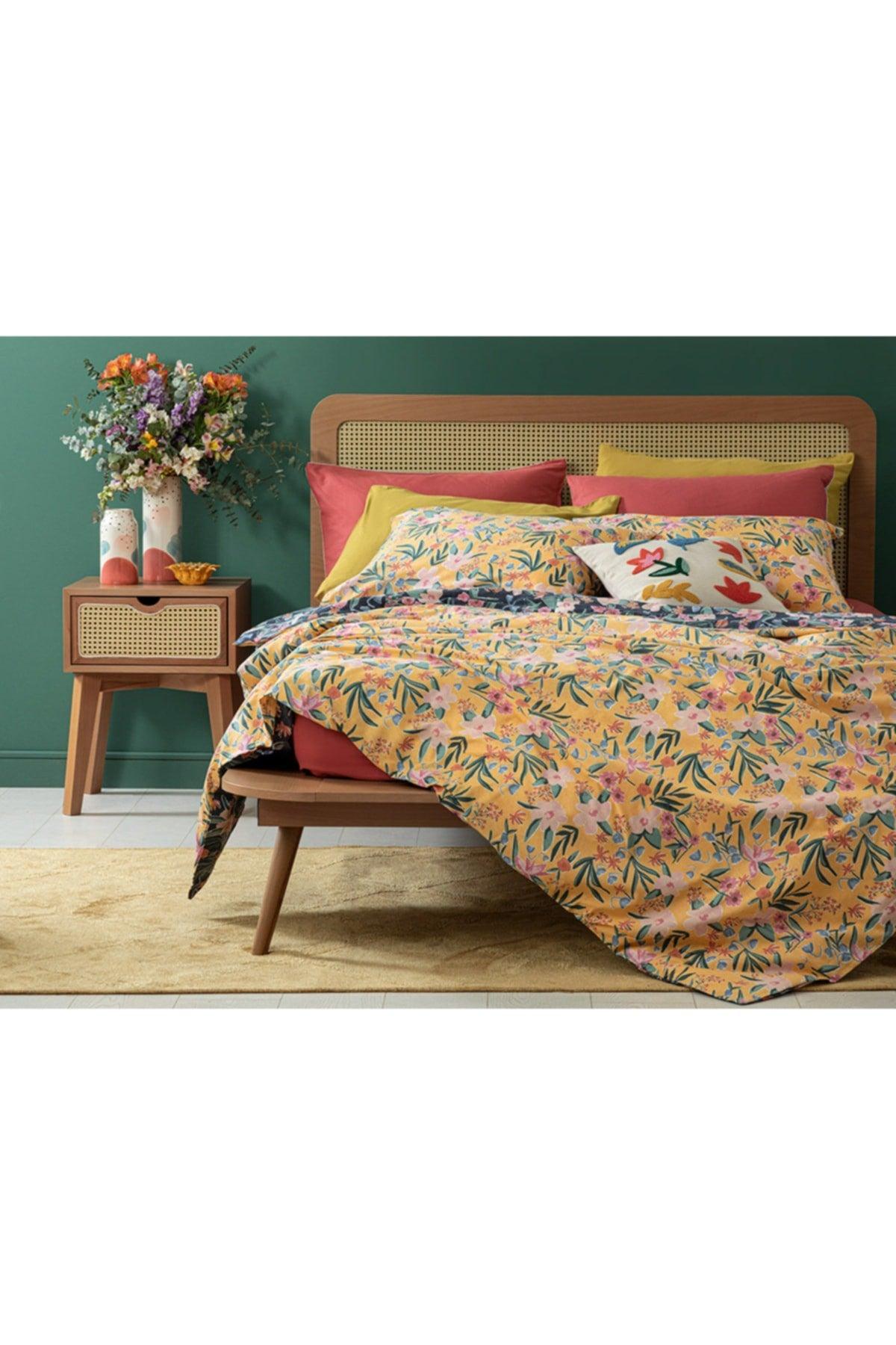 Vivacity Bloom Cotton Double Duvet Cover Set 200x220 Cm Yellow - Swordslife