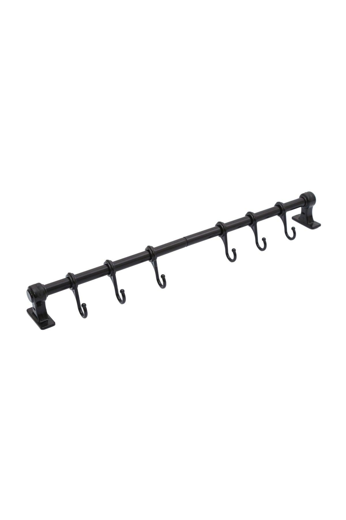 Wall Mounted Cup And Spoon Hanger With 6 Hooks Black 50cm - Swordslife