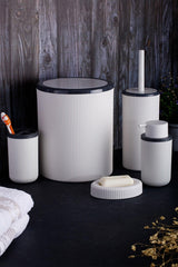 White Striped Round 5 Pcs Bathroom Set 5