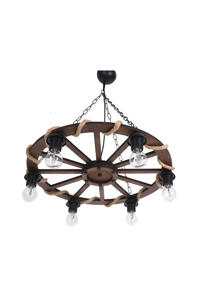 Wheel Rope Rustic Chandelier 6 (Real Wood) - Swordslife