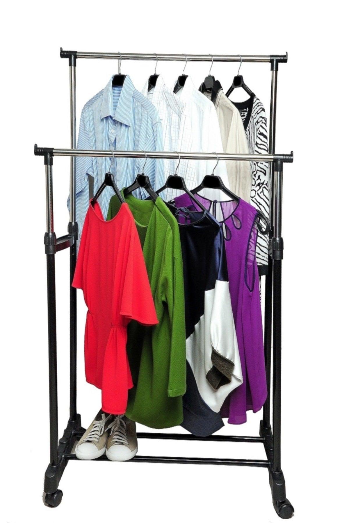 Wheeled Clothes Rack Double Top