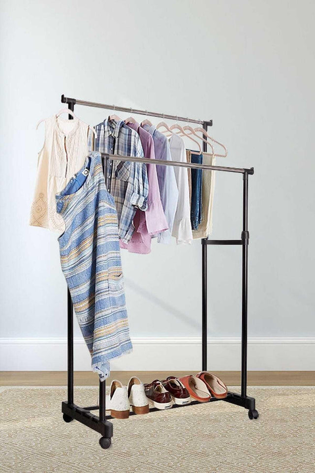 Wheeled Garment Hanger Double Top Clothes Hanger - Swordslife