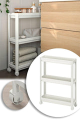 Wheeled Unit 3 Tiers White Bathroom Kitchen Shelf - Swordslife