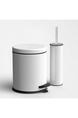 White 5 Liter 2 Pcs Bathroom Set Pedal Dustbin Wc Closet Toilet Brush Set Bathroom Dustbin - Swordslife