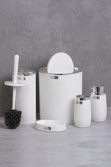 White Chrome Striped Round 5 Piece Bathroom Set